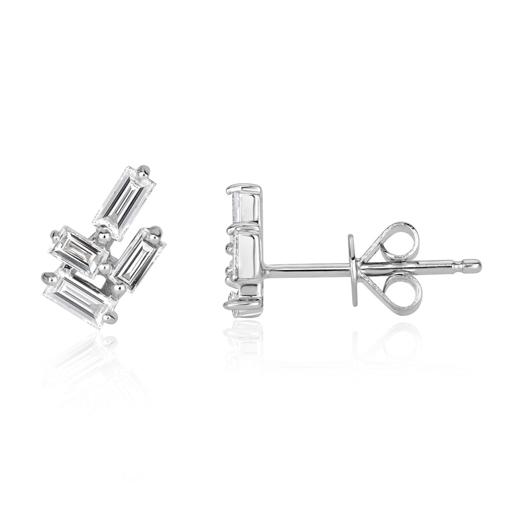 0.30ct Baguette Cut Lab Diamond Cluster Stud Earrings in 18K White Gold