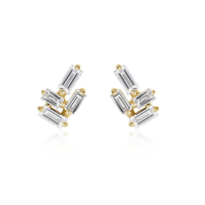 0.30ct Baguette Cut Lab Diamond Cluster Stud Earrings in 18K Yellow Gold