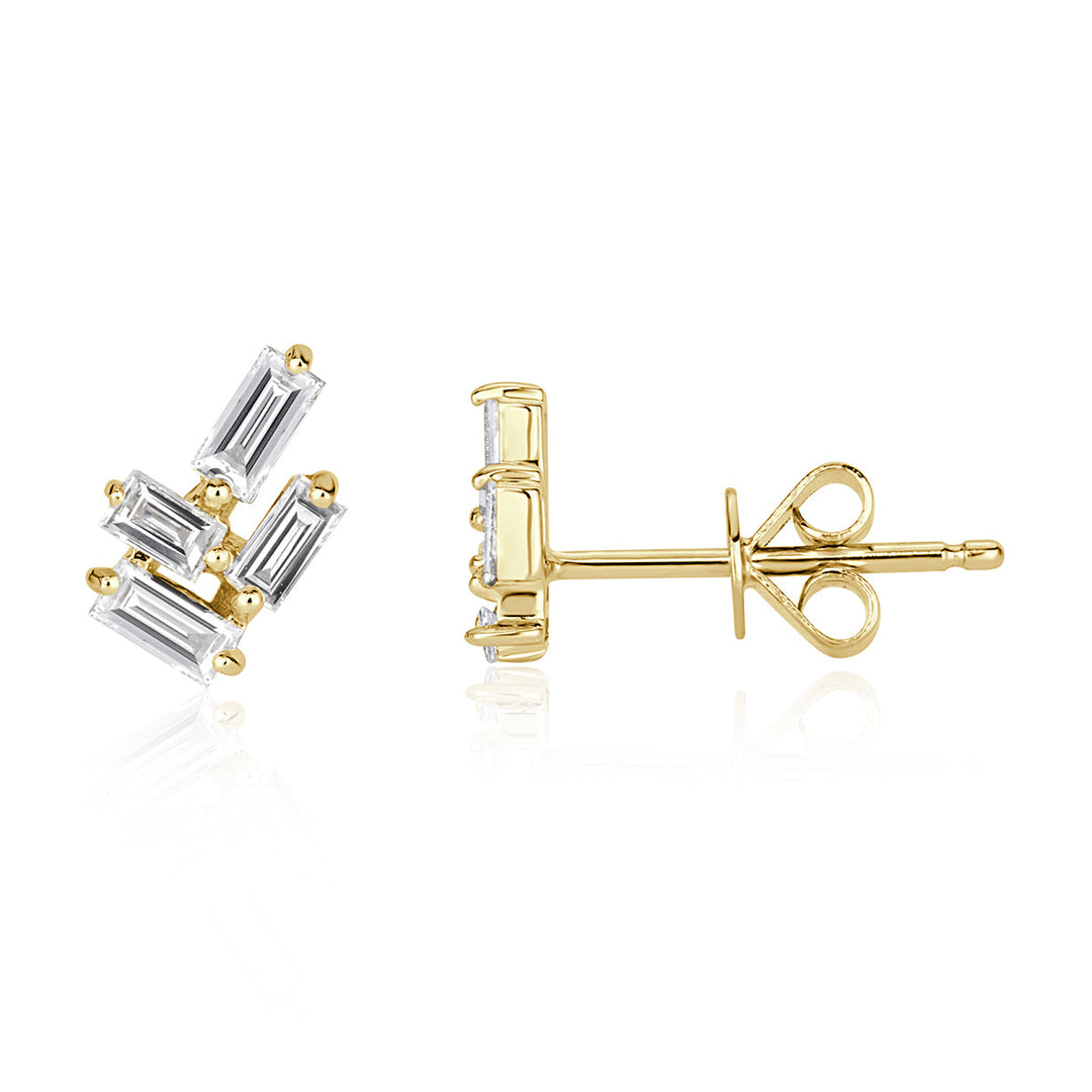 0.30ct Baguette Cut Lab Diamond Cluster Stud Earrings in 18K Yellow Gold