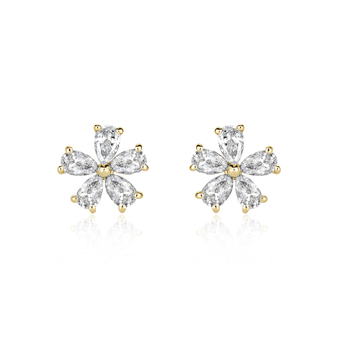 0.34ct Pear Shaped Lab Diamond Floral Stud Earrings in 18k Yellow Gold