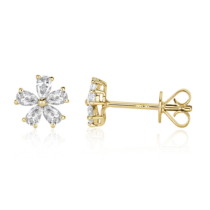 0.34ct Pear Shaped Lab Diamond Floral Stud Earrings in 18k Yellow Gold