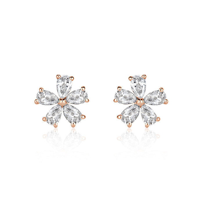 0.34ct Pear Shaped Lab Diamond Floral Stud Earrings in 18k Rose Gold