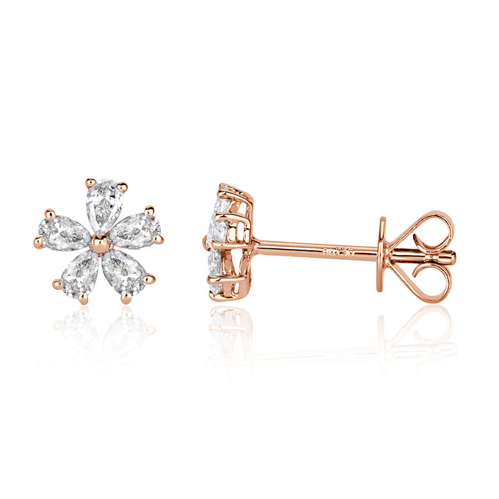 0.34ct Pear Shaped Lab Diamond Floral Stud Earrings in 18k Rose Gold