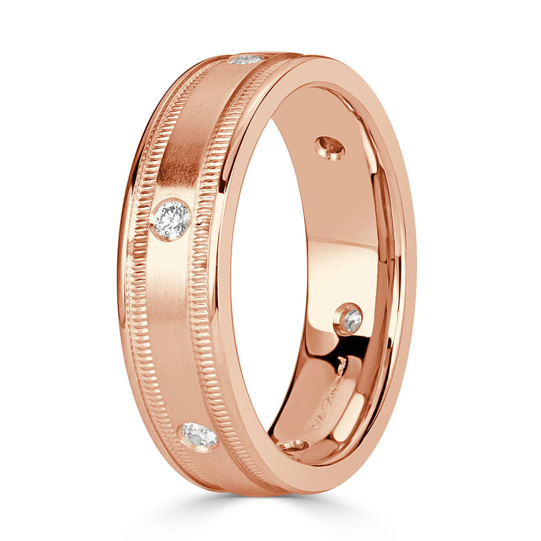 Men's 0.20ct Round Brilliant Cut Lab Diamond Wedding Band in 14k Rose Gold 6mm