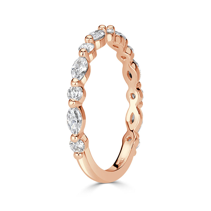 0.64ct Marquise and Round Brilliant Cut Lab Diamond Wedding Band in 18k Rose Gold