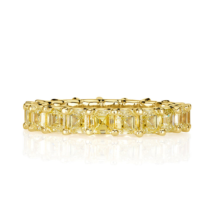 5.05ct Fancy Yellow Asscher Cut Lab Lab Diamond Eternity Band in 18k Yellow Gold