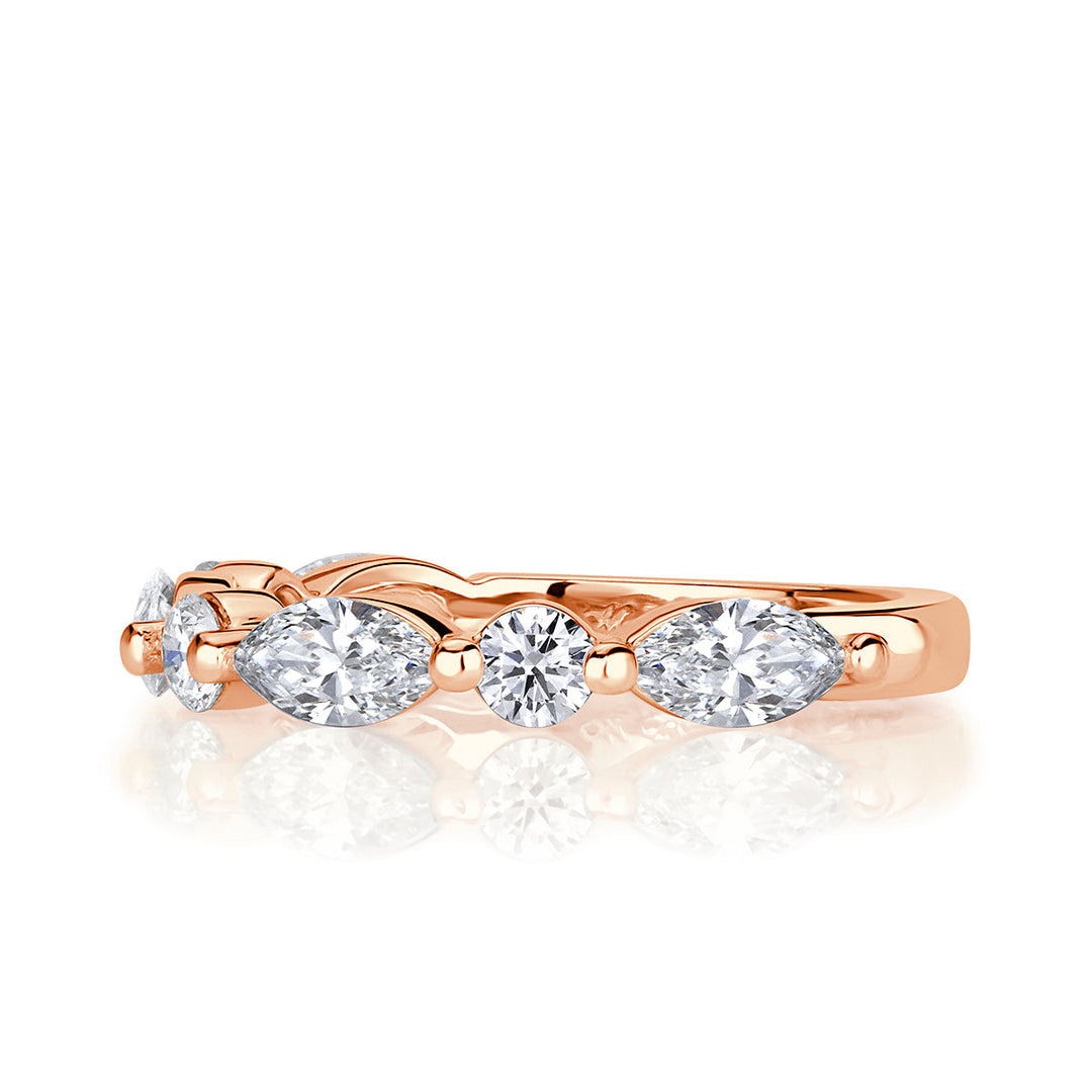 1.22ct Marquise and Round Brilliant Cut Lab Diamond Wedding Band in 18k Rose Gold