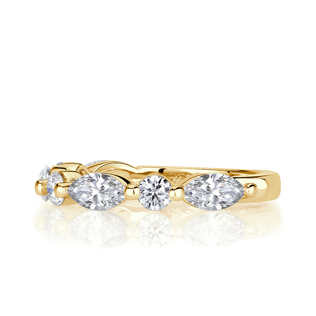 1.22ct Marquise and Round Brilliant Cut Lab Diamond Wedding Band in 18k Yellow Gold