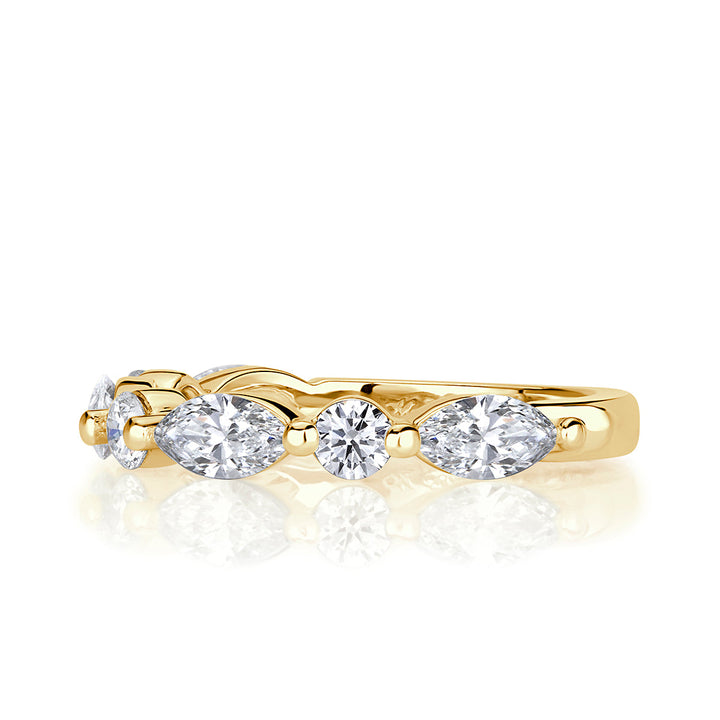 1.22ct Marquise and Round Brilliant Cut Lab Diamond Wedding Band in 18k Yellow Gold