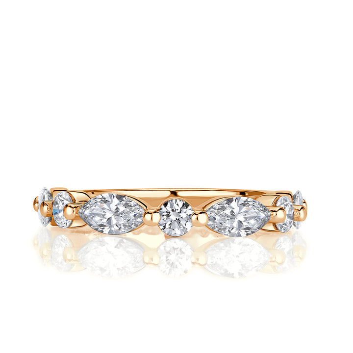 1.22ct Marquise and Round Brilliant Cut Lab Diamond Wedding Band in 18k Champagne Yellow Gold