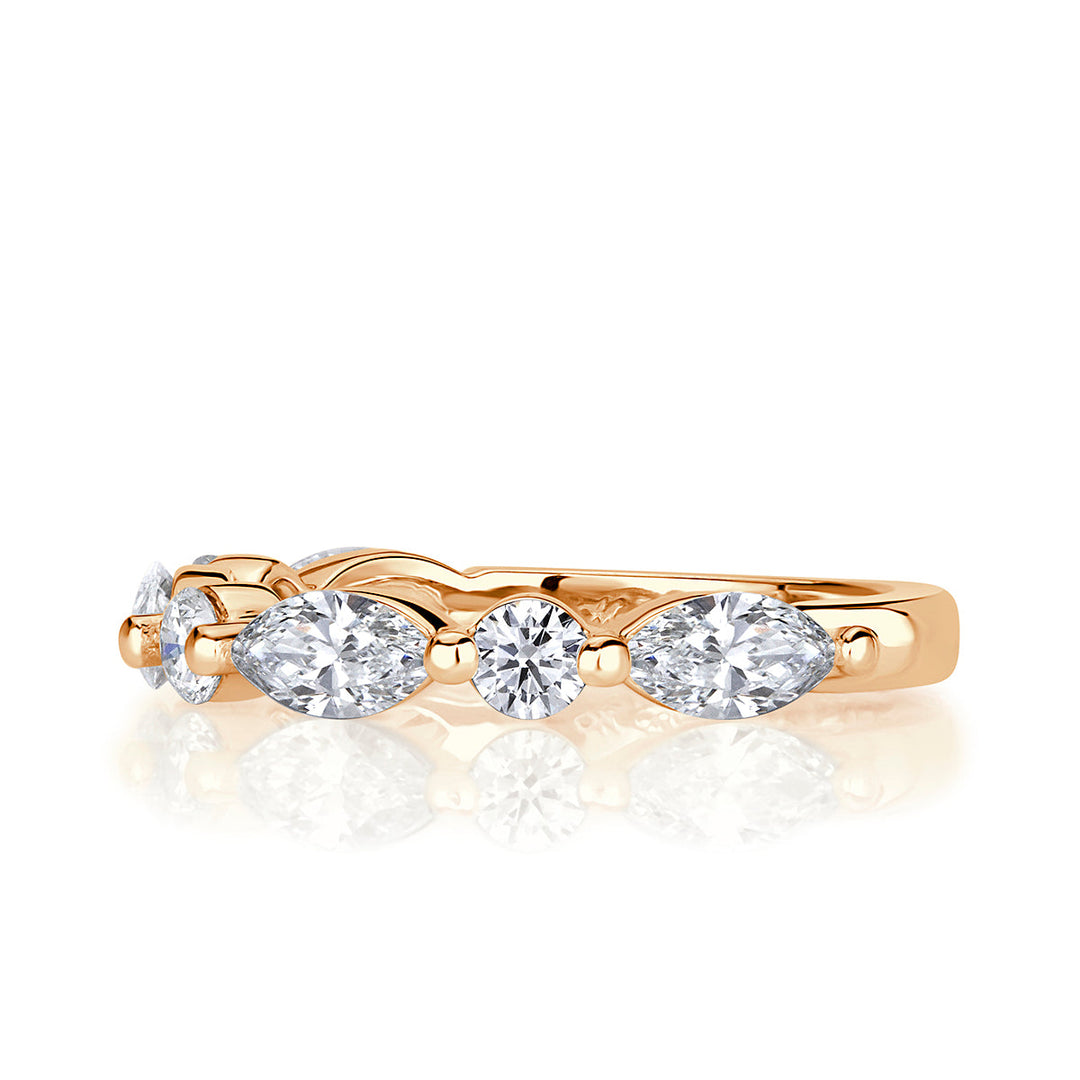 1.22ct Marquise and Round Brilliant Cut Lab Diamond Wedding Band in 18k Champagne Yellow Gold