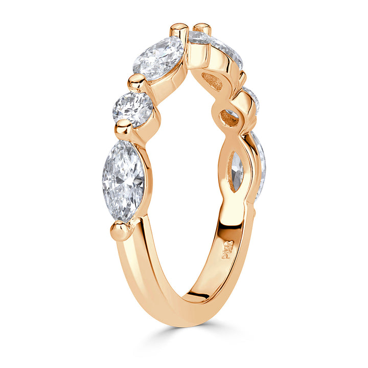 1.22ct Marquise and Round Brilliant Cut Lab Diamond Wedding Band in 18k Champagne Yellow Gold