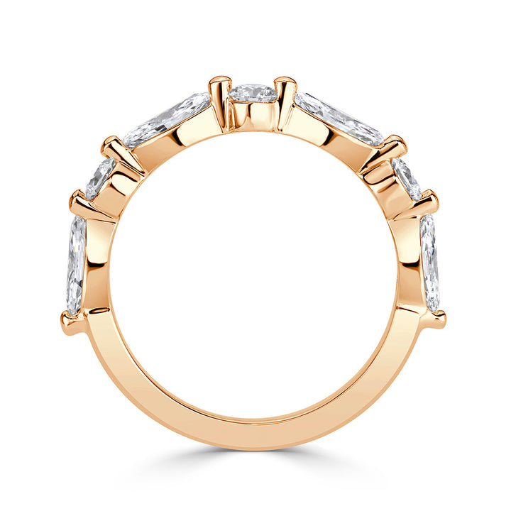 1.22ct Marquise and Round Brilliant Cut Lab Diamond Wedding Band in 18k Champagne Yellow Gold