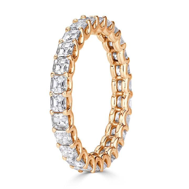 2.50ct Asscher Cut Lab Diamond Eternity Band in 18k Champagne Yellow Gold