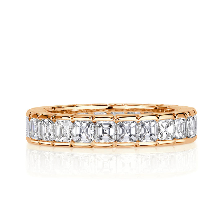 3.20ct Asscher Cut Lab Diamond Eternity Band in 18k Champagne Yellow Gold