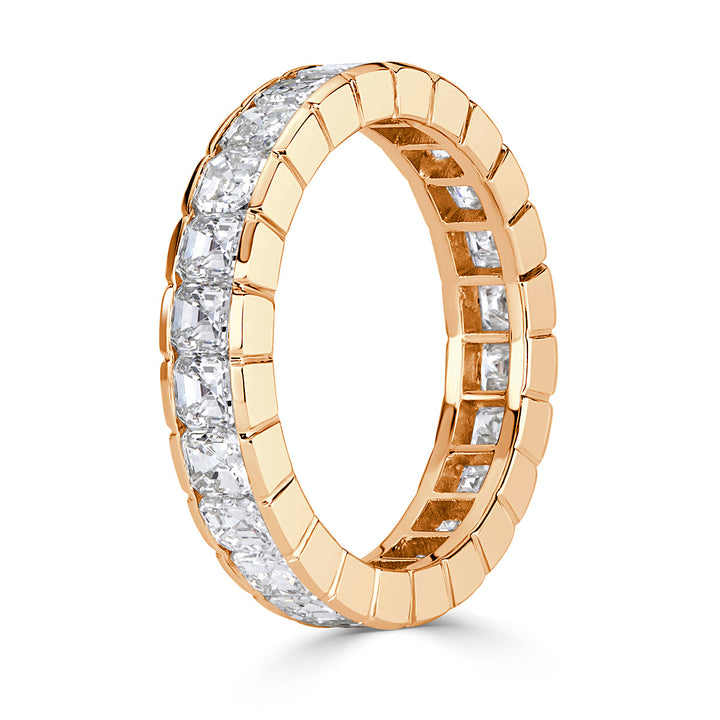 3.20ct Asscher Cut Lab Diamond Eternity Band in 18k Champagne Yellow Gold