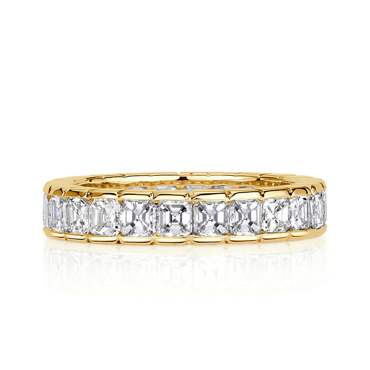 3.20ct Asscher Cut Lab Diamond Eternity Band in 18k Yellow Gold