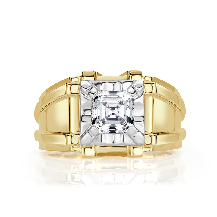 1.56ct Asscher Cut Lab Diamond Men's Ring in 18k Yellow Gold