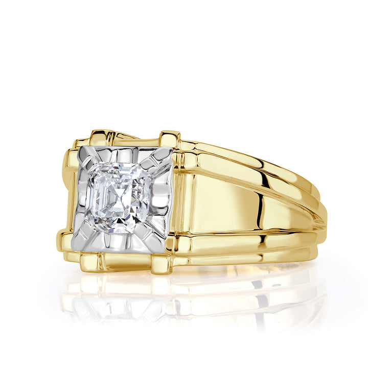 1.56ct Asscher Cut Lab Diamond Men's Ring in 18k Yellow Gold