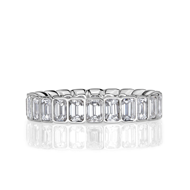 3.01ct Emerald Cut Lab Diamond Bezel Set Eternity Band in 18k White Gold