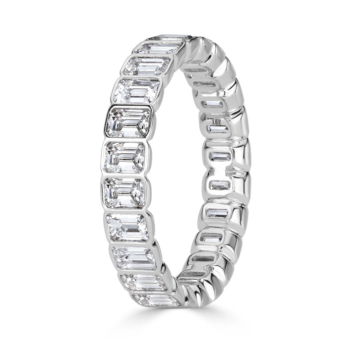 3.01ct Emerald Cut Lab Diamond Bezel Set Eternity Band in 18k White Gold