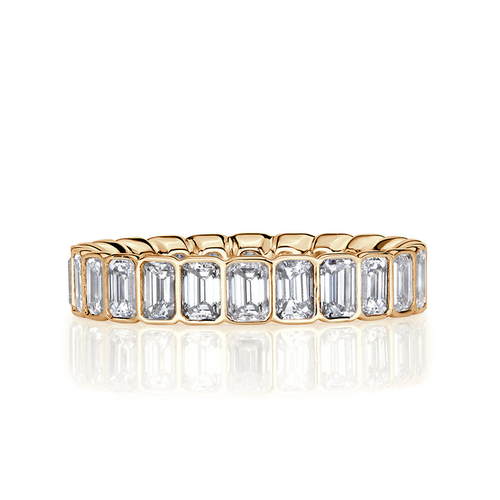 3.01ct Emerald Cut Lab Diamond Bezel Set Eternity Band in 18k Champagne Yellow Gold