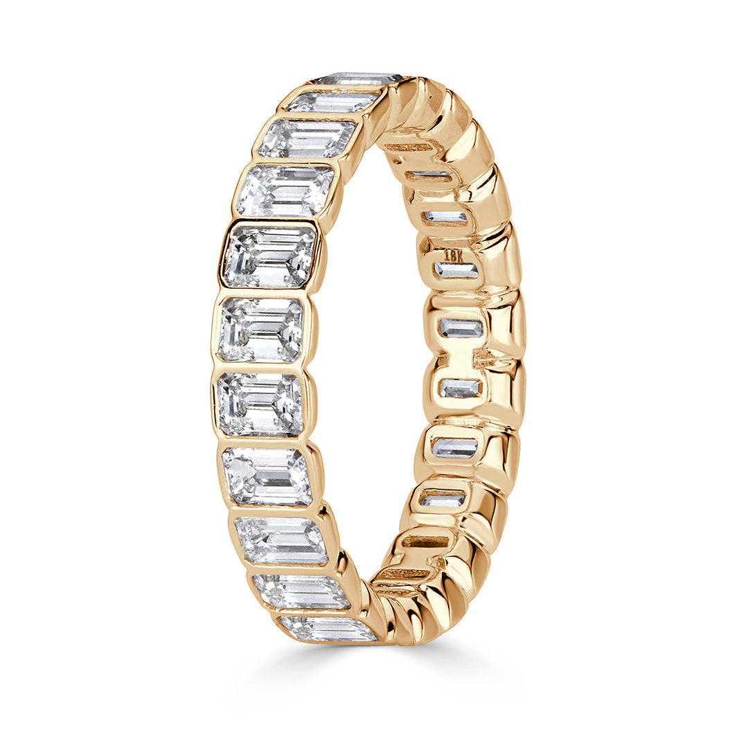 3.01ct Emerald Cut Lab Diamond Bezel Set Eternity Band in 18k Champagne Yellow Gold