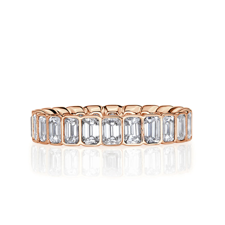 3.01ct Emerald Cut Lab Diamond Bezel Set Eternity Band in 18k Rose Gold