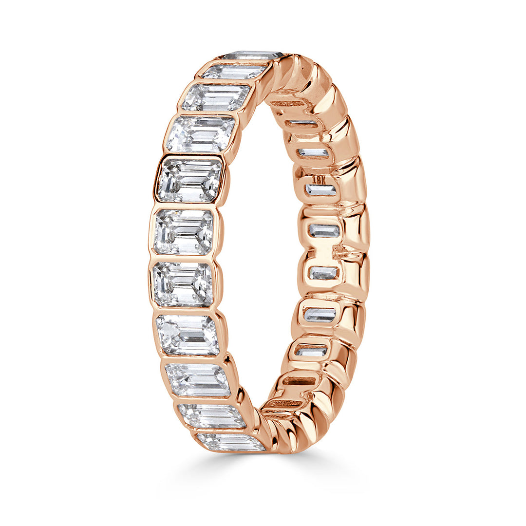 3.01ct Emerald Cut Lab Diamond Bezel Set Eternity Band in 18k Rose Gold