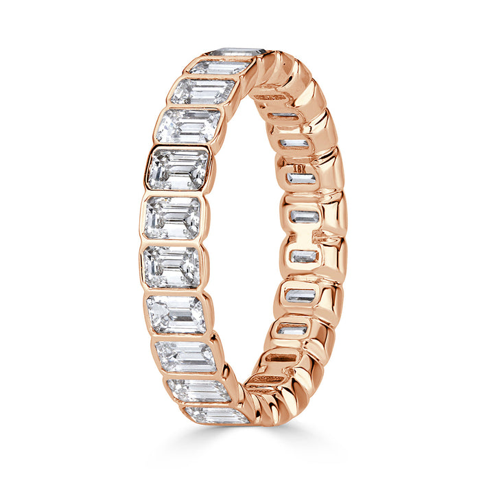 3.01ct Emerald Cut Lab Diamond Bezel Set Eternity Band in 18k Rose Gold