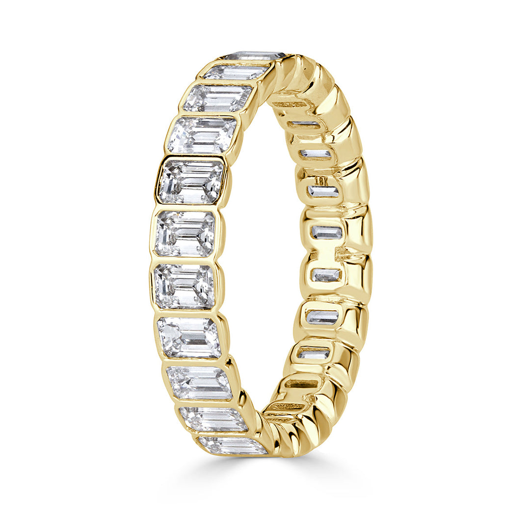 3.01ct Emerald Cut Lab Diamond Bezel Set Eternity Band in 18k Yellow Gold