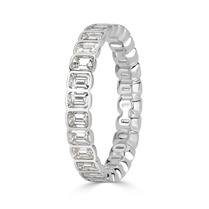 2.01ct Emerald Cut Lab Diamond Bezel Set Eternity Band in 18k White Gold