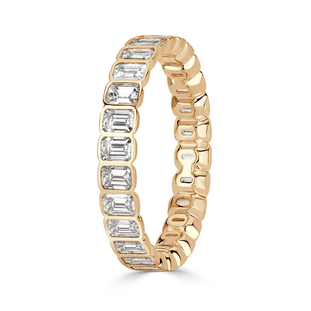 2.01ct Emerald Cut Lab Diamond Bezel Set Eternity Band in 18k Champagne Yellow Gold