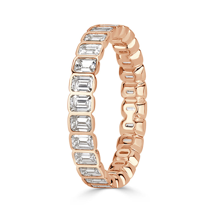 2.01ct Emerald Cut Lab Diamond Bezel Set Eternity Band in 18k Rose Gold