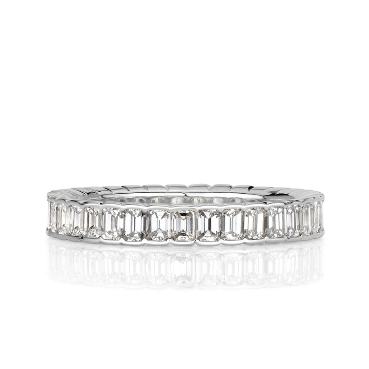 1.82ct Emerald Cut Lab Diamond Bezel Set Eternity Band in 18k White Gold