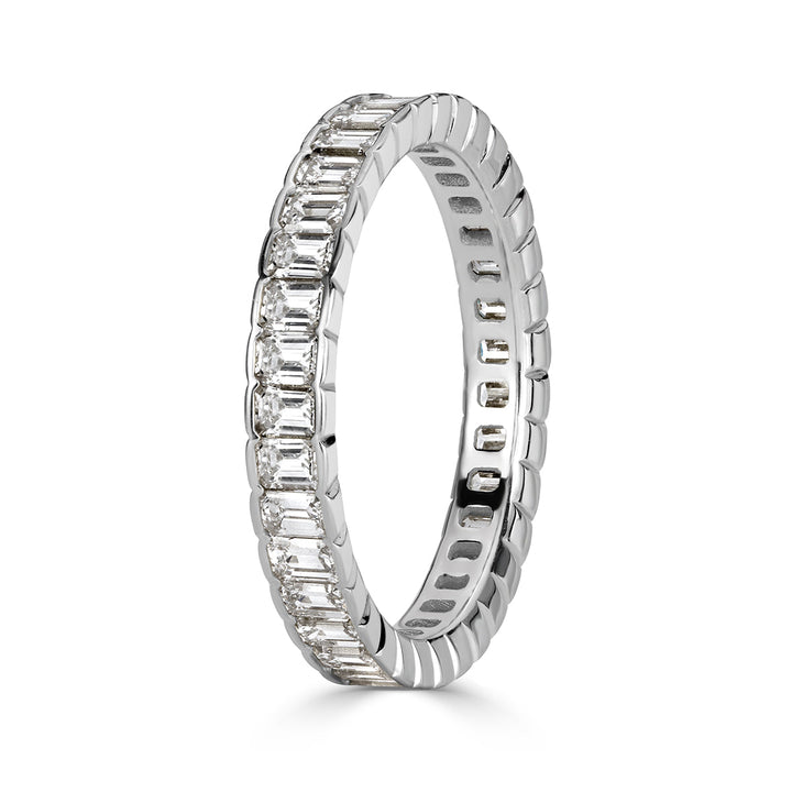 1.82ct Emerald Cut Lab Diamond Bezel Set Eternity Band in 18k White Gold