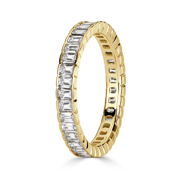 1.82ct Emerald Cut Lab Diamond Bezel Set Eternity Band in 18k Yellow Gold