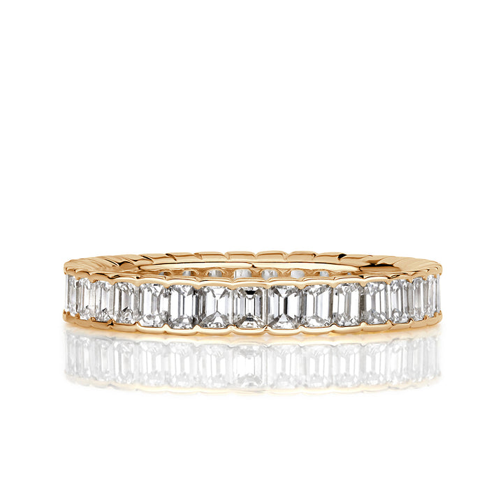 1.82ct Emerald Cut Lab Diamond Bezel Set Eternity Band in 18k Champagne Yellow Gold