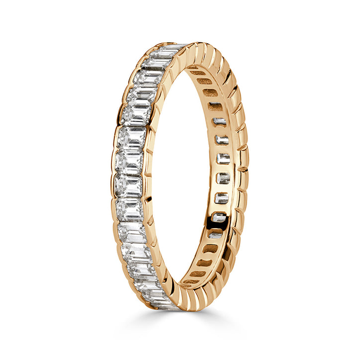 1.82ct Emerald Cut Lab Diamond Bezel Set Eternity Band in 18k Champagne Yellow Gold