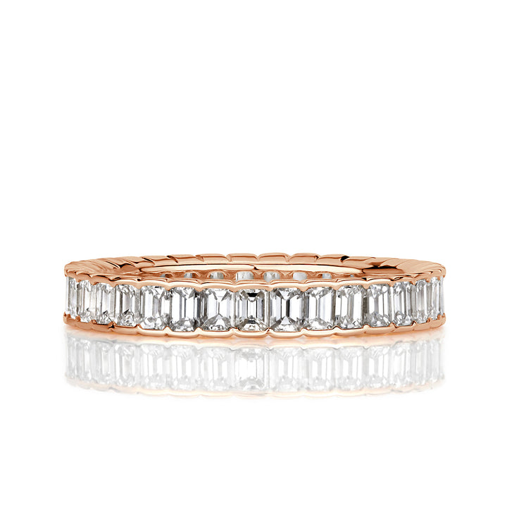 1.82ct Emerald Cut Lab Diamond Bezel Set Eternity Band in 18k Rose Gold