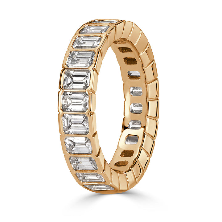 3.36ct Emerald Cut Lab Diamond Eternity Band in 18k Champagne Yellow Gold