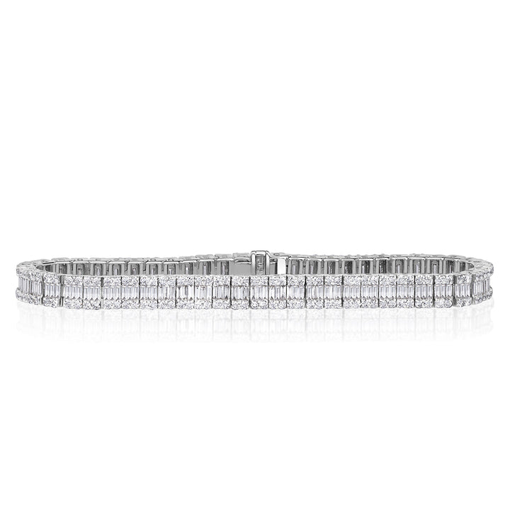 5.37ct Baguette and Round Brilliant Cut Lab Diamond Tennis Bracelet in 18k White Gold