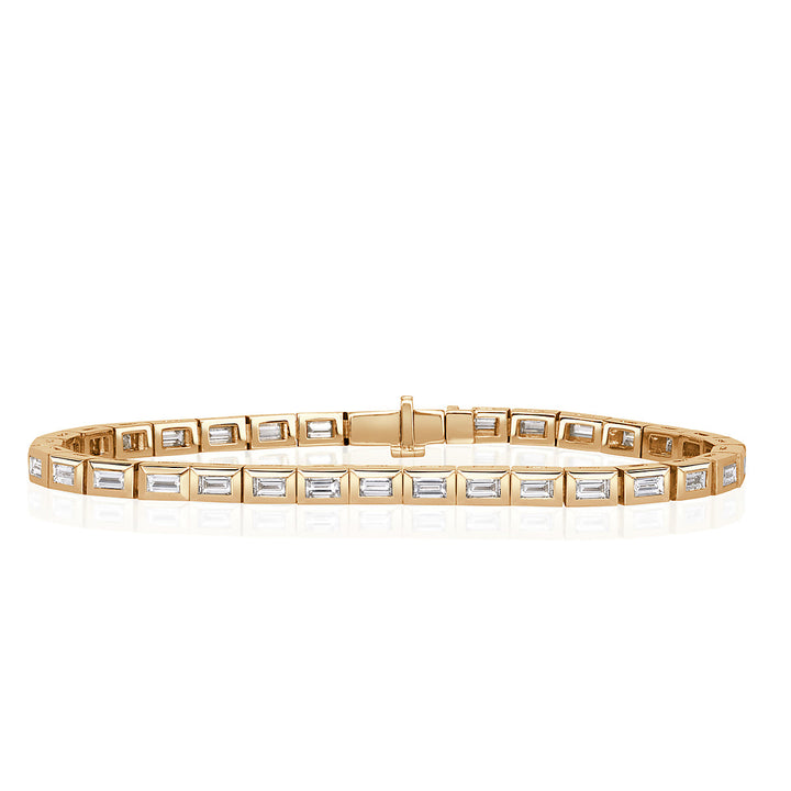 3.67ct Baguette Cut Lab Diamond Bezel Tennis Bracelet in 18k Yellow Gold