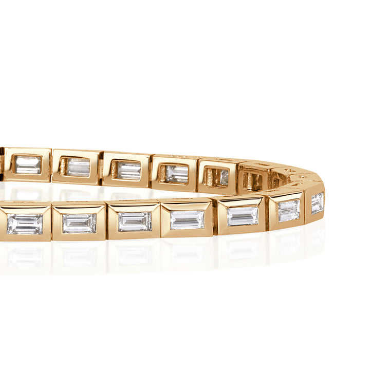 3.67ct Baguette Cut Lab Diamond Bezel Tennis Bracelet in 18k Yellow Gold