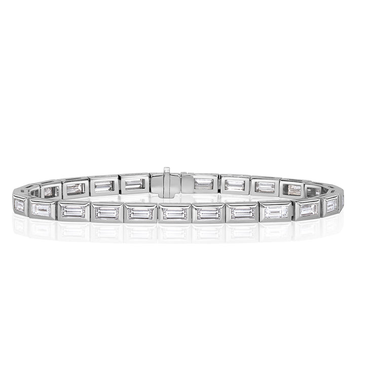 5.92ct Baguette Cut Lab Diamond Bezel tennis Bracelet in 18k White Gold