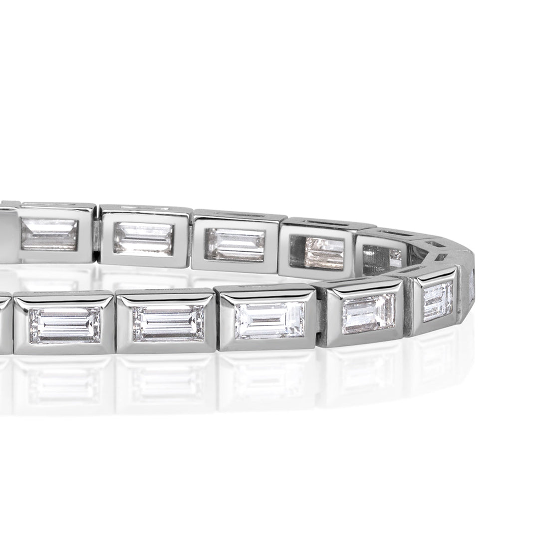 5.92ct Baguette Cut Lab Diamond Bezel tennis Bracelet in 18k White Gold