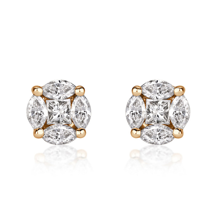 0.50ct Illusion Round Lab Diamond Stud Earrings in 18K Champagne Yellow Gold