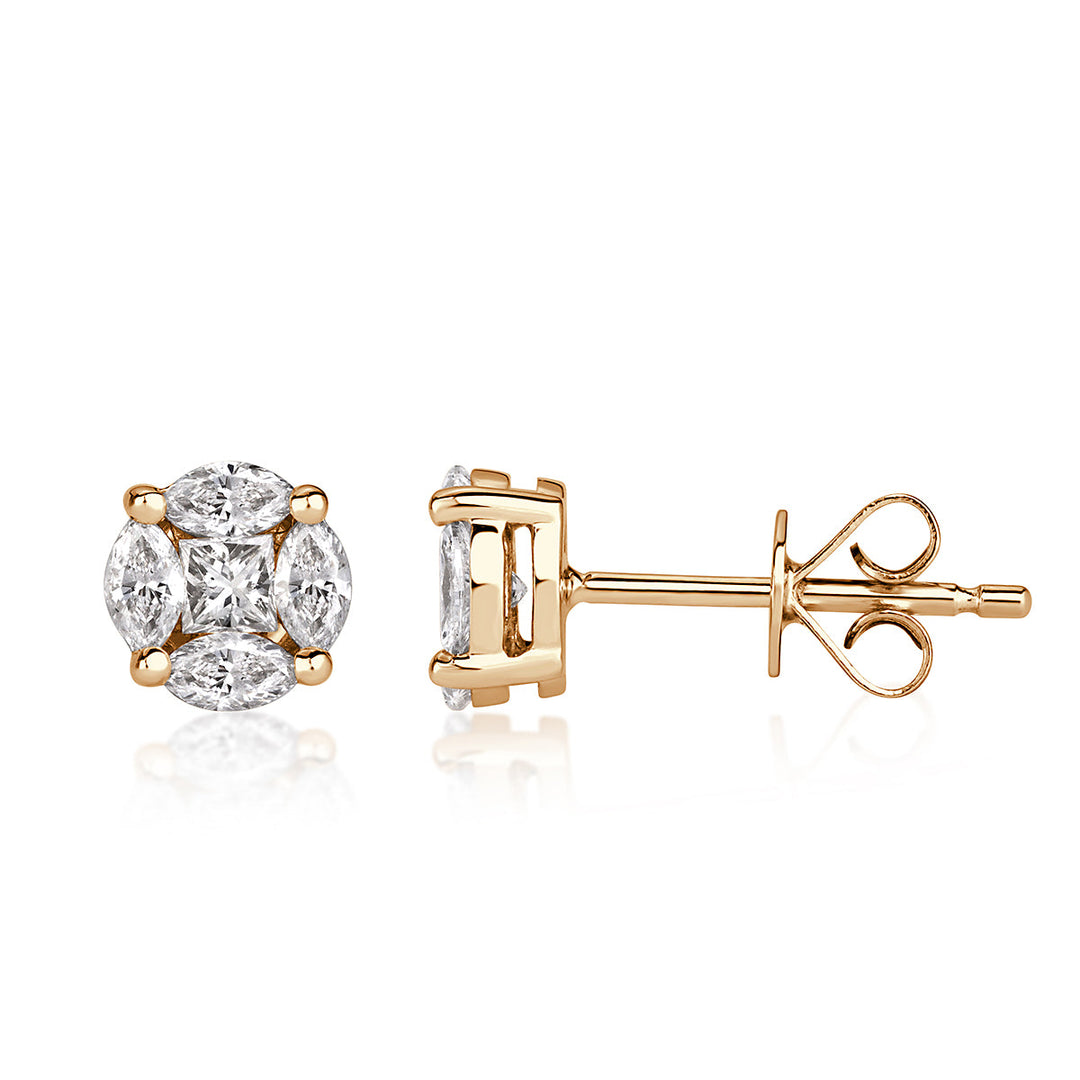 0.50ct Illusion Round Lab Diamond Stud Earrings in 18K Champagne Yellow Gold