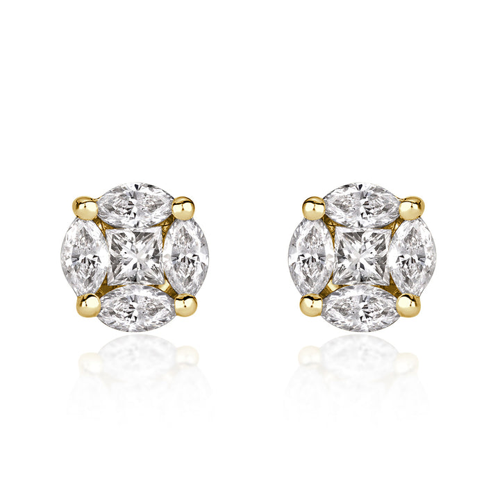 0.50ct Illusion Round Lab Diamond Stud Earrings in 18K Yellow Gold