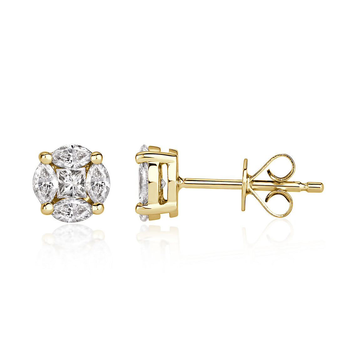 0.50ct Illusion Round Lab Diamond Stud Earrings in 18K Yellow Gold